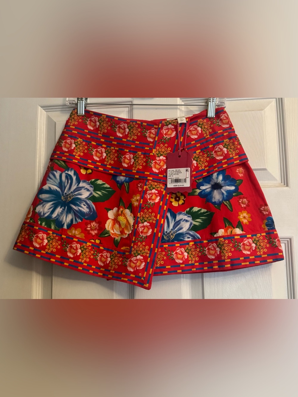 Chelsea & Violet Red Floral Skirt with Blue & Yellow Accents